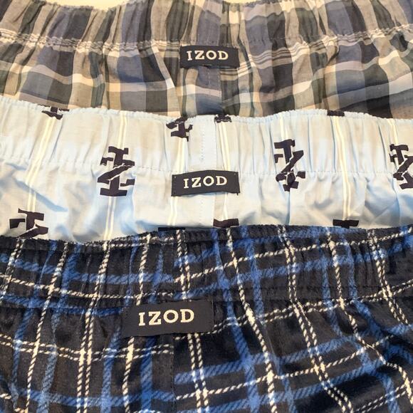 Bundle of 3 - Izod Mens Pajama Pants NWT Sz. Small Blue Plaid & Stripes Pockets - Picture 2 of 16
